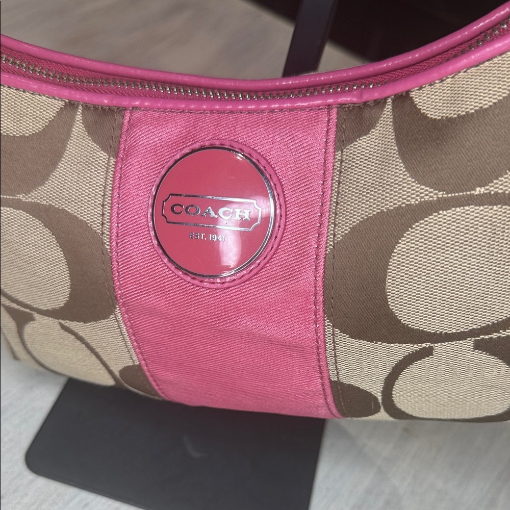 Coach Pink and Brown Signature Small Hobo Bag - Picture 3 of 14